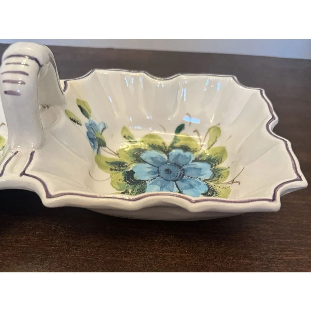 Italian Ceramic Divided Serving Dish Hand Painted Floral Bowl Made in Italy VTG